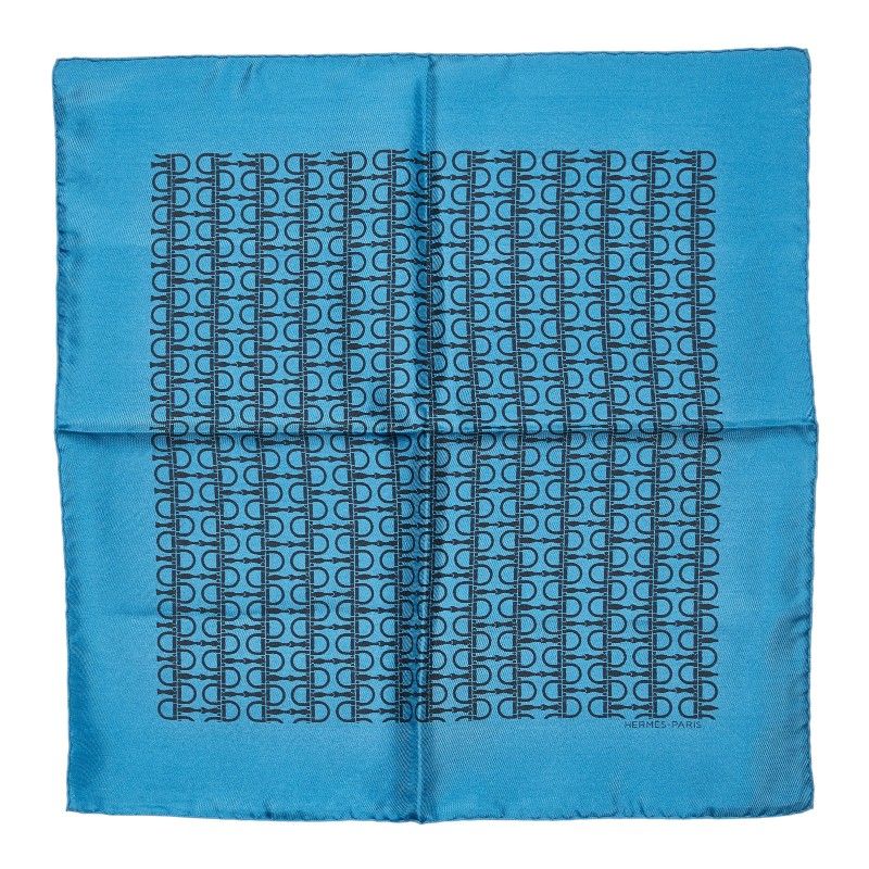 Hermes Carre 45 Petit Scarf Blue Black Silk