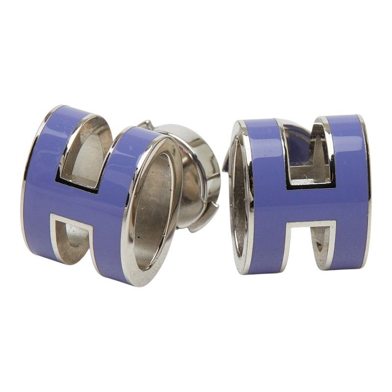 Hermes Pop Earrings Silver Purple Metal