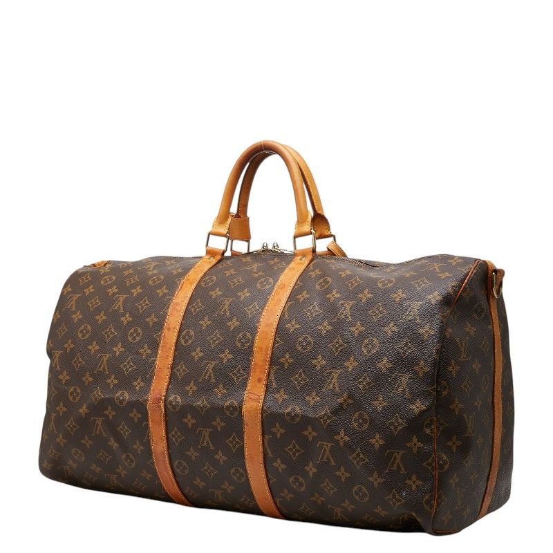 Louis Vuitton Monogram Keepall Bandouliere 55 Boston Bag 2-Way Brown Leather — view 2
