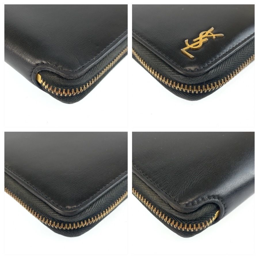 Saint Laurent Paris YSL Tiny Black Gold Leather Fold Wallet — view 7