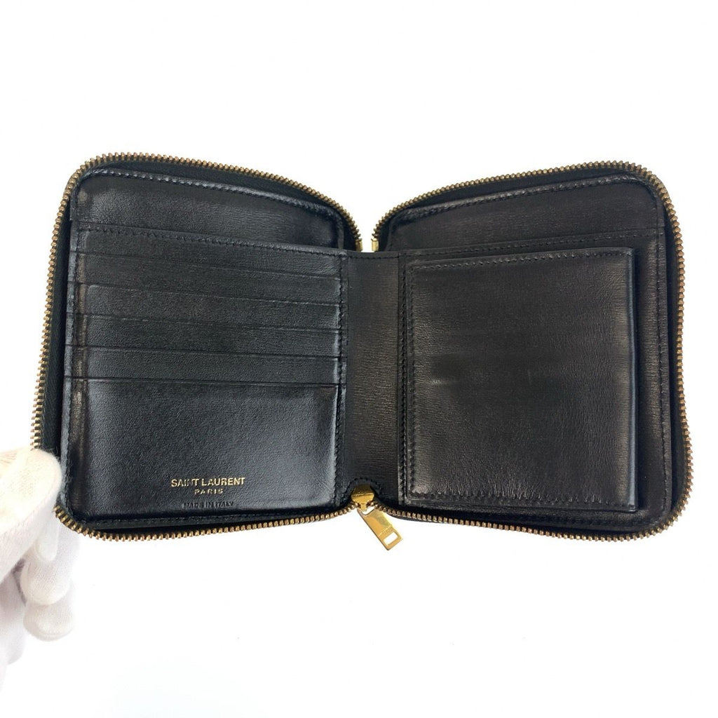 Saint Laurent Paris YSL Tiny Black Gold Leather Fold Wallet — view 4