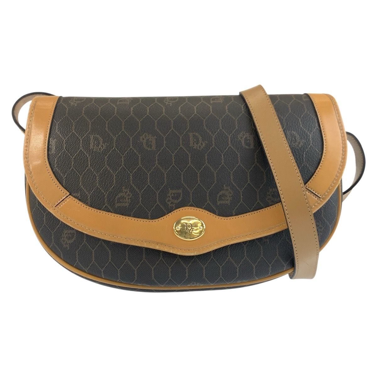 Dior Vintage Honeycomb Pattern Brown Shoulder Bag Pochette