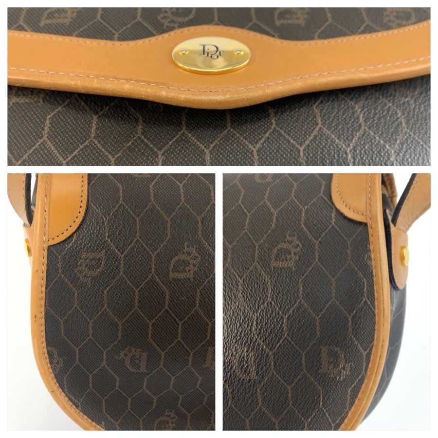 Dior Vintage Honeycomb Pattern Brown Shoulder Bag Pochette — view 6
