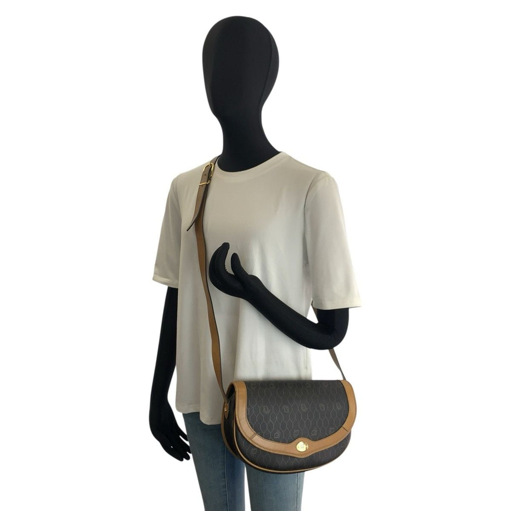 Dior Vintage Honeycomb Pattern Brown Shoulder Bag Pochette — view 7