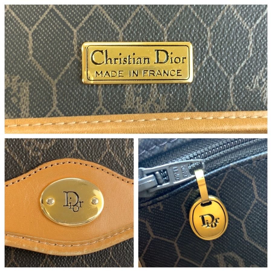 Dior Vintage Honeycomb Pattern Brown Shoulder Bag Pochette — view 3