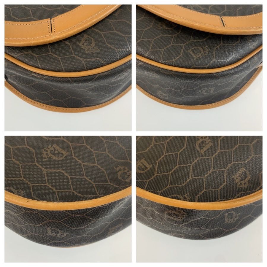 Dior Vintage Honeycomb Pattern Brown Shoulder Bag Pochette — view 4