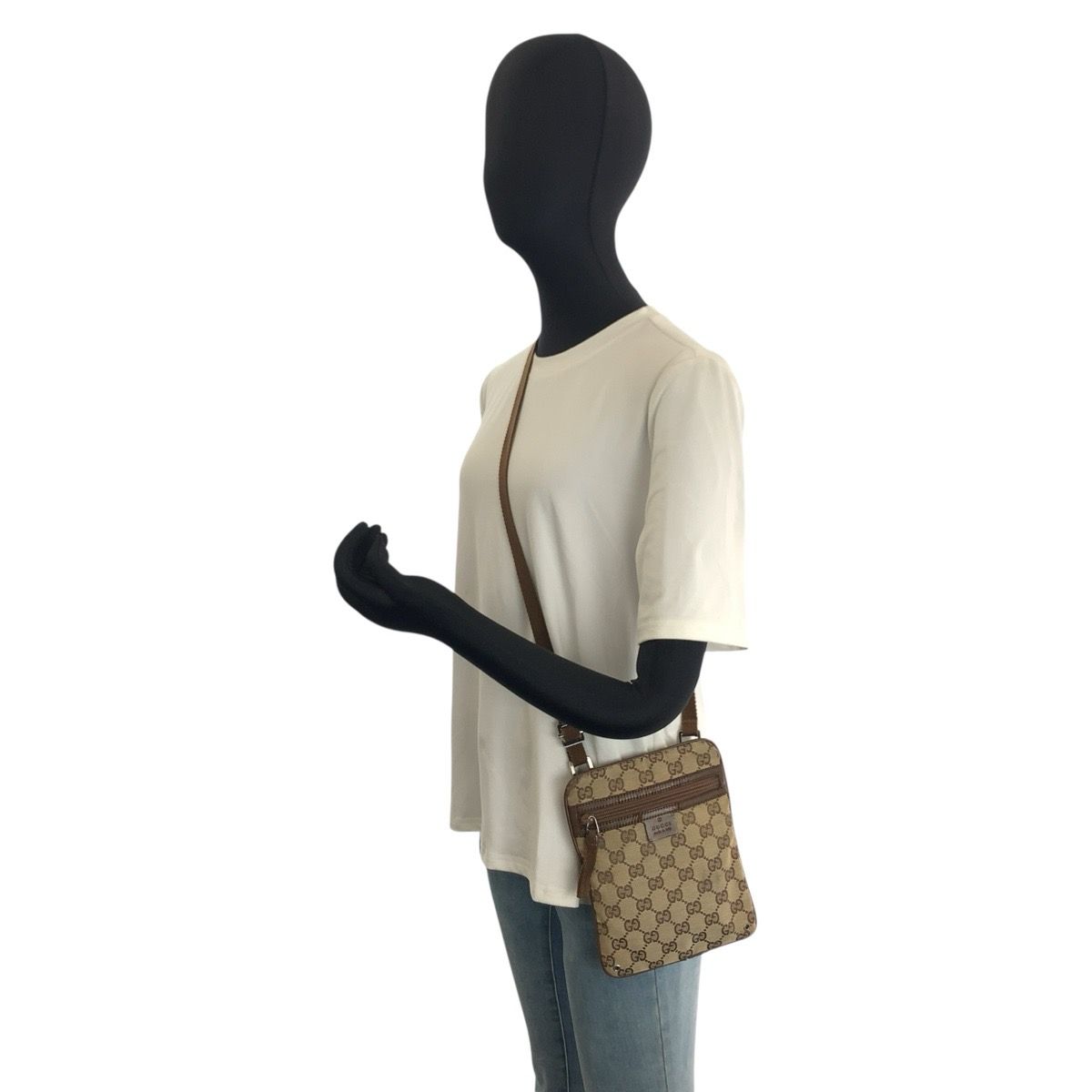 Gucci Brown Beige GG Canvas Leather Shoulder Bag Pochette — view 8