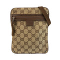 Gucci Brown Beige GG Canvas Leather Shoulder Bag Pochette