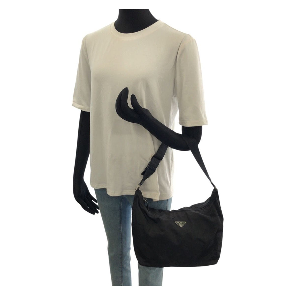 Prada Tessuto Black Silver Nylon Shoulder — view 7
