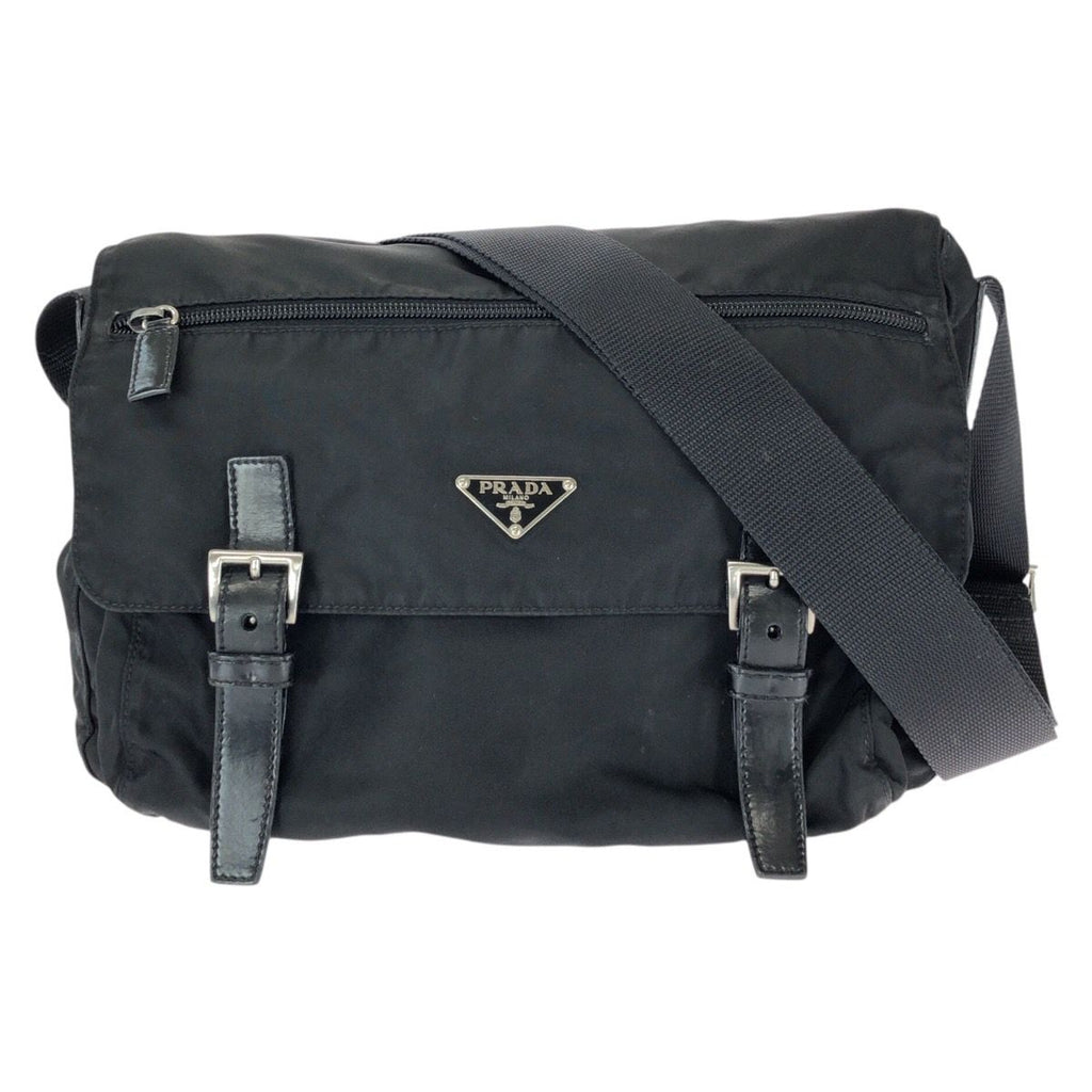 Prada Tessuto Black Silver Nylon Leather Shoulder