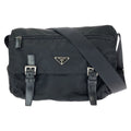 Prada Tessuto Black Silver Nylon Leather Shoulder