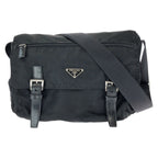 Prada Tessuto Black Silver Nylon Leather Shoulder