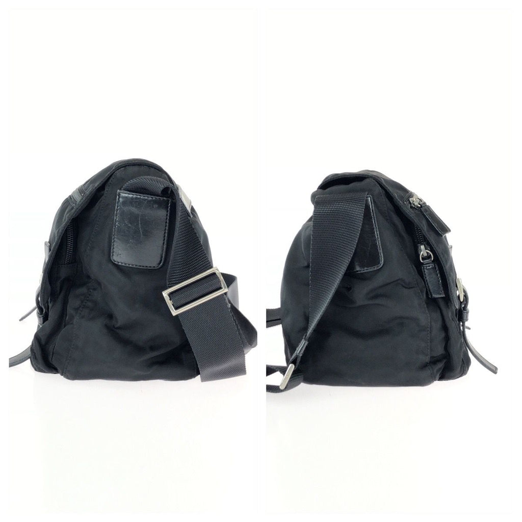 Prada Tessuto Black Silver Nylon Leather Shoulder — view 8