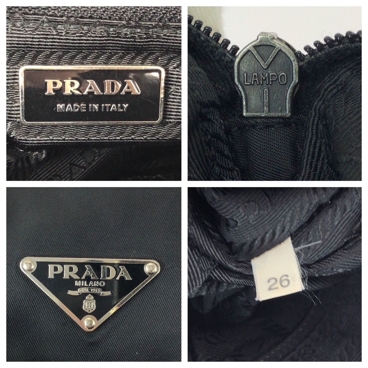 Prada Tessuto Black Silver Nylon Leather Shoulder — view 4