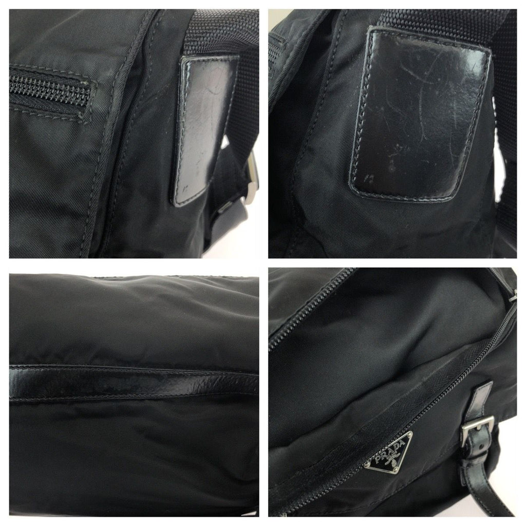 Prada Tessuto Black Silver Nylon Leather Shoulder — view 6
