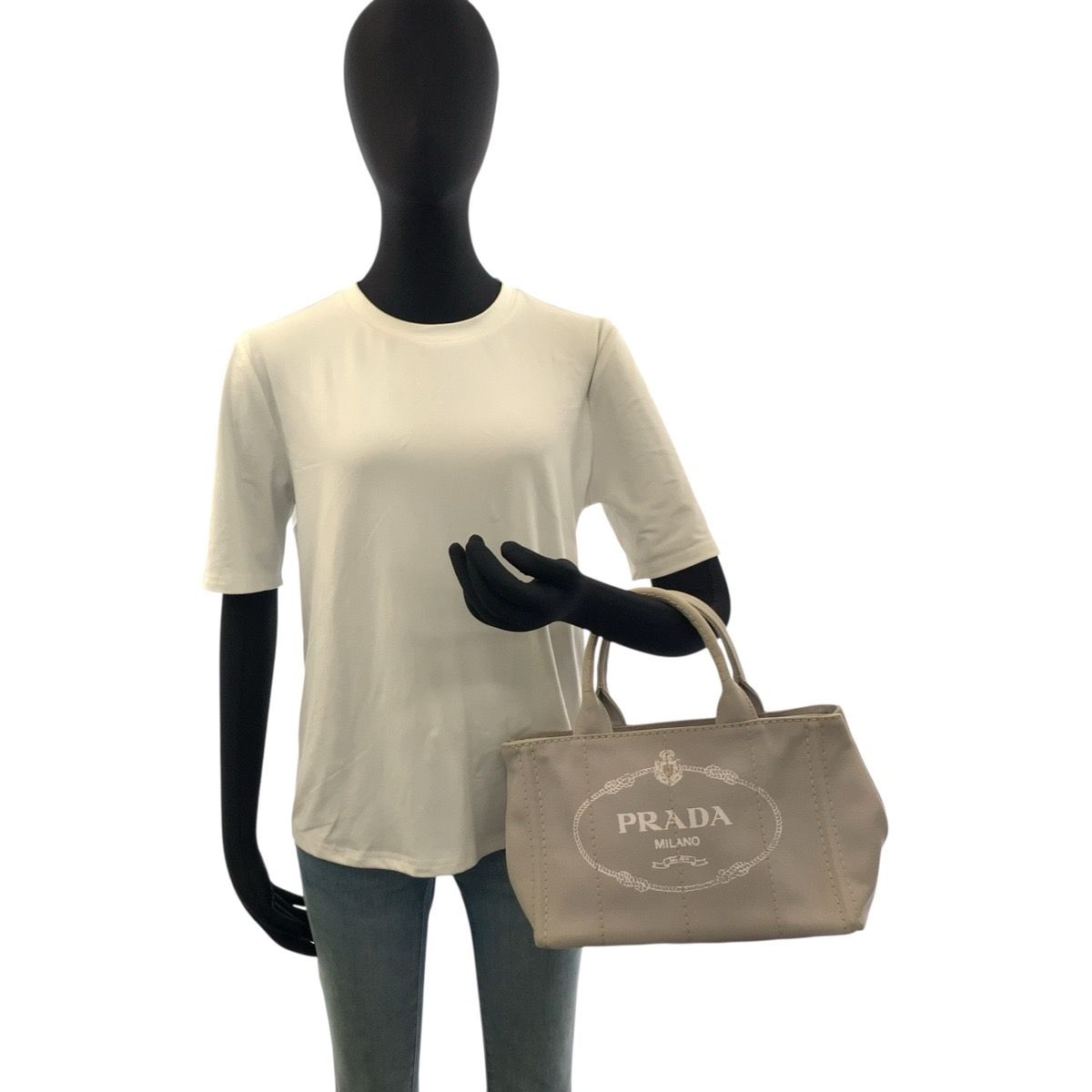 Prada Canapa Gray Gold Canvas Tote Shoulder Bag 2-Way — view 7