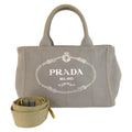 Prada Canapa Gray Gold Canvas Tote Shoulder Bag 2-Way