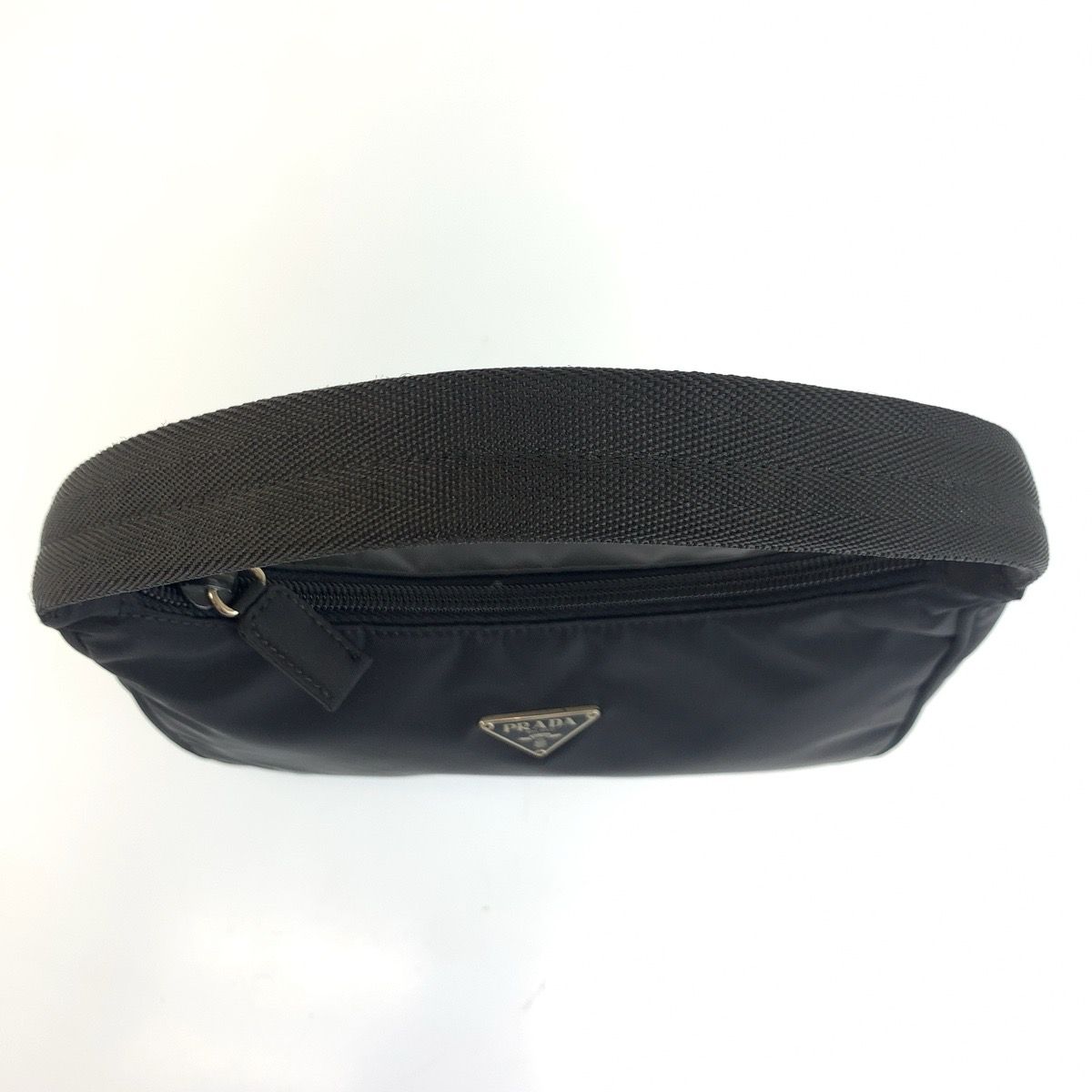 Prada Tessuto Triangular Black Silver Nylon Handbag Pouch — view 7