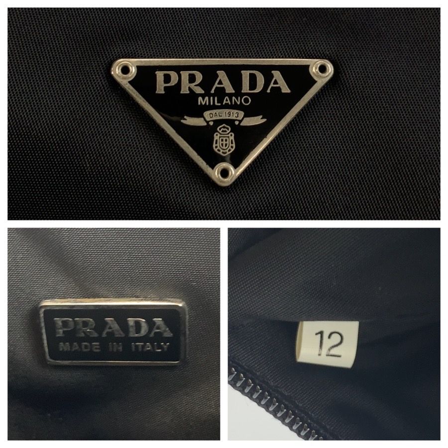 Prada Tessuto Triangular Black Silver Nylon Handbag Pouch — view 3