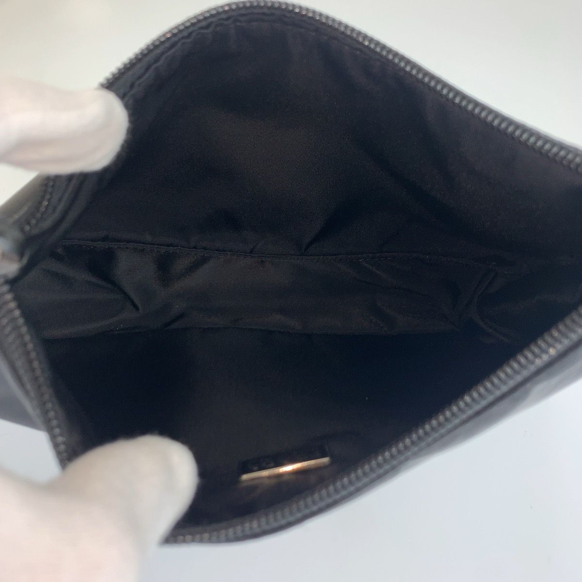 Prada Tessuto Triangular Black Silver Nylon Handbag Pouch — view 8