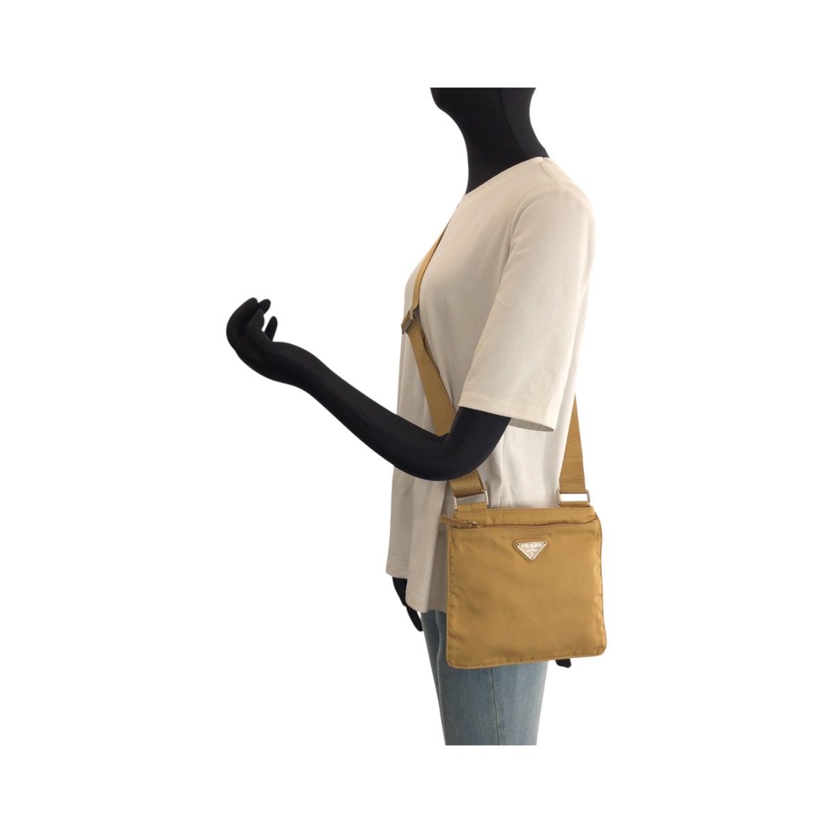 Prada Tessuto Beige Silver Nylon 22 Shoulder Bag Pochette — view 7
