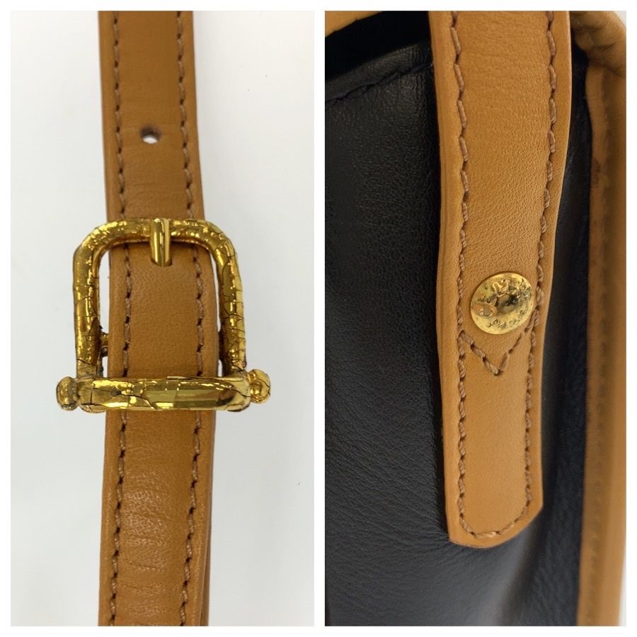 Celine Vintage Black Brown Gold Leather Shoulder Bag Pochette — view 6