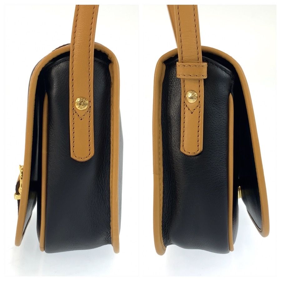 Celine Vintage Black Brown Gold Leather Shoulder Bag Pochette — view 8