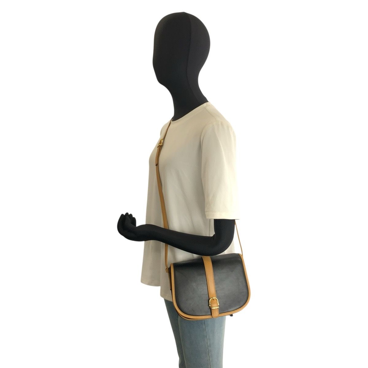 Celine Vintage Black Brown Gold Leather Shoulder Bag Pochette — view 7
