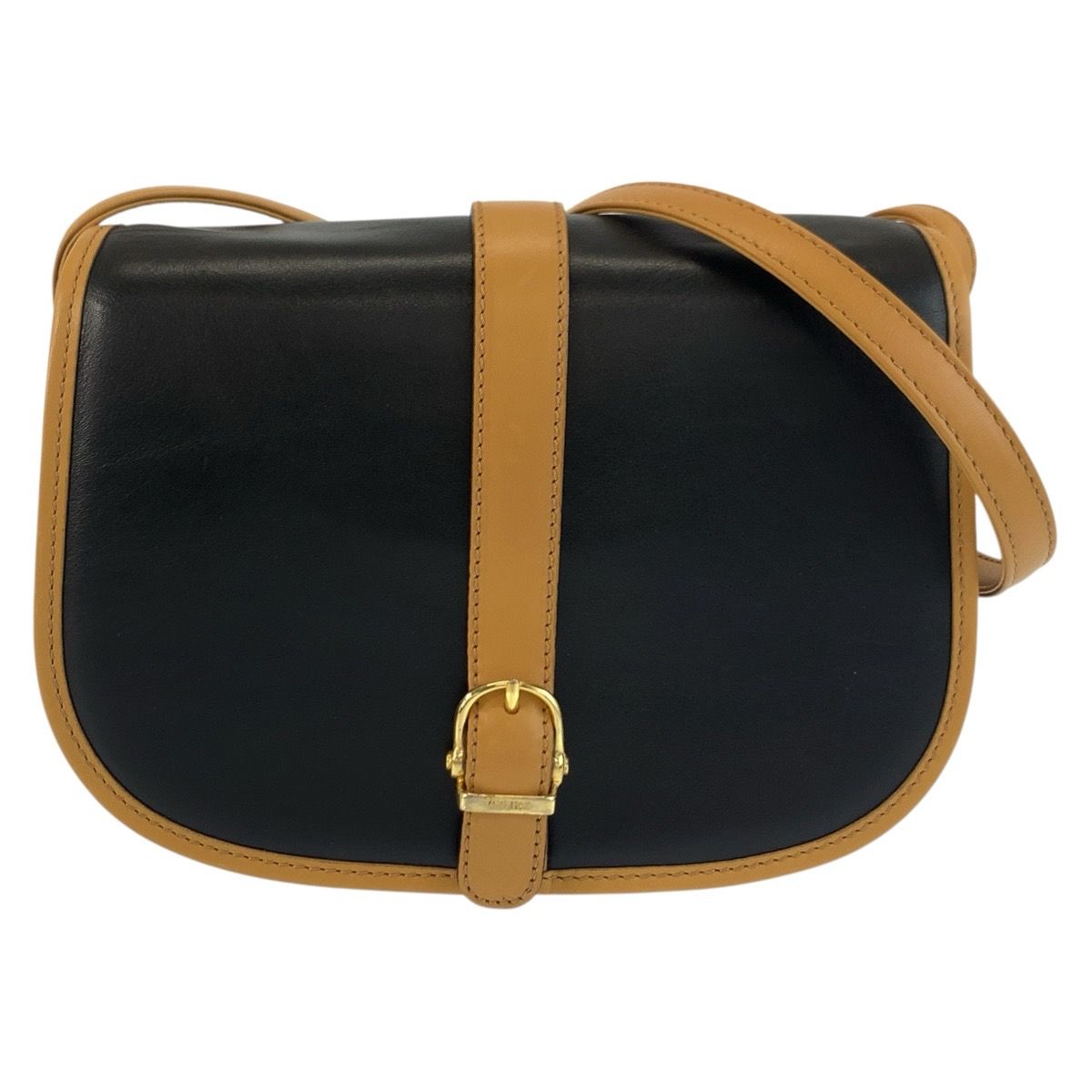 Celine Vintage Black Brown Gold Leather Shoulder Bag Pochette