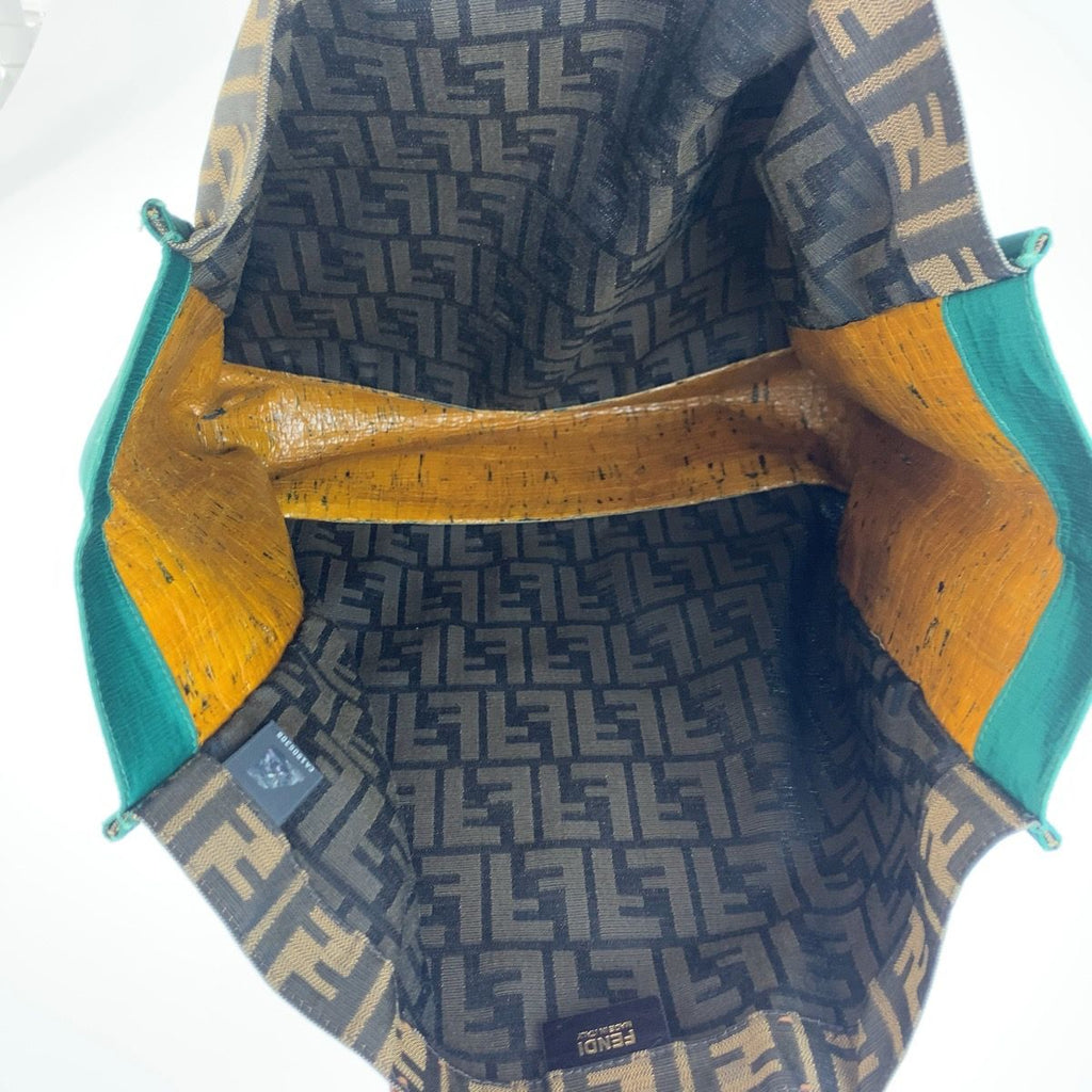 Fendi Zucca Brown Green Canvas Leather Tote — view 8