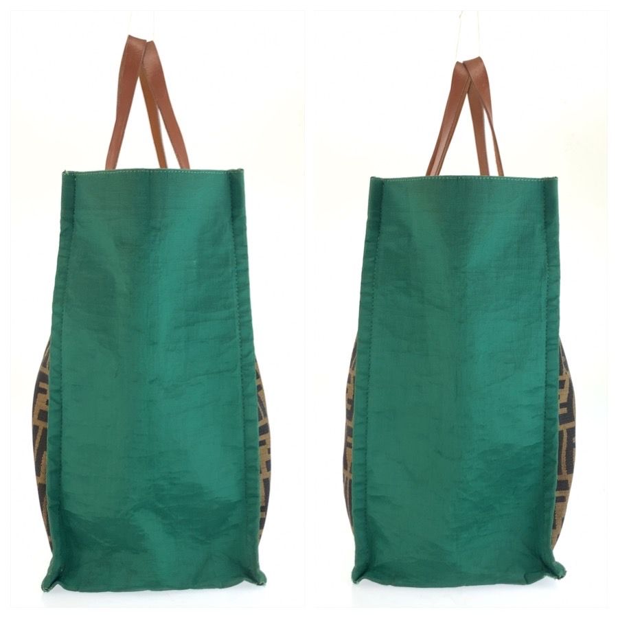 Fendi Zucca Brown Green Canvas Leather Tote — view 7