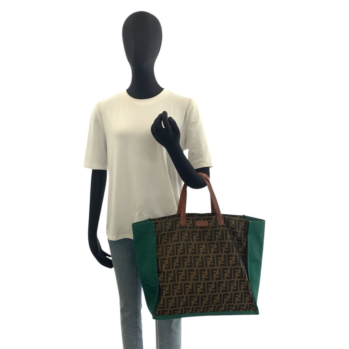 Fendi Zucca Brown Green Canvas Leather Tote — view 6