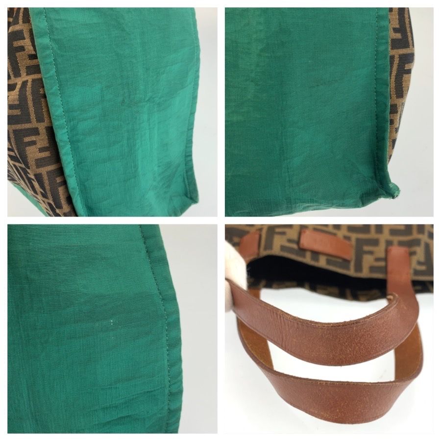Fendi Zucca Brown Green Canvas Leather Tote — view 5