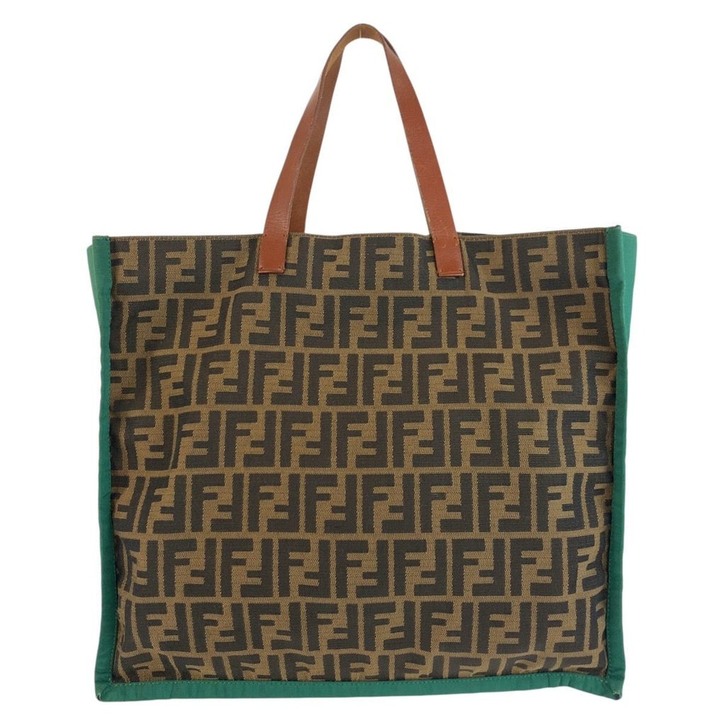 Fendi Zucca Brown Green Canvas Leather Tote — view 2