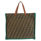 Fendi Zucca Brown Green Canvas Leather Tote — view 2