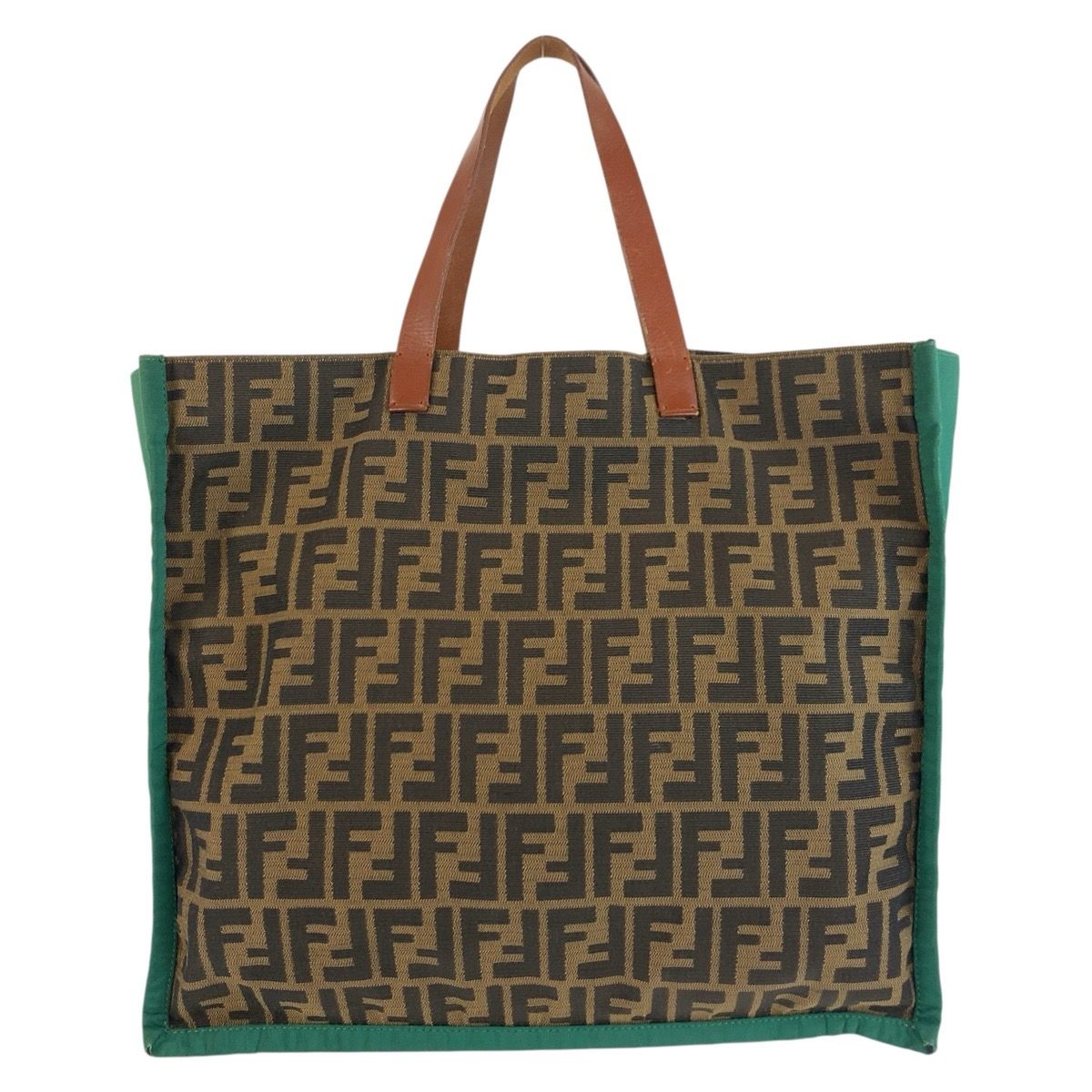 Fendi Zucca Brown Green Canvas Leather Tote — view 2
