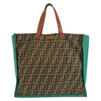 Fendi Zucca Brown Green Canvas Leather Tote