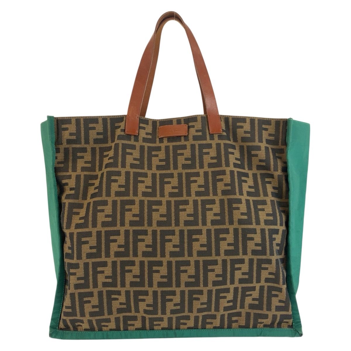 Fendi Zucca Brown Green Canvas Leather Tote