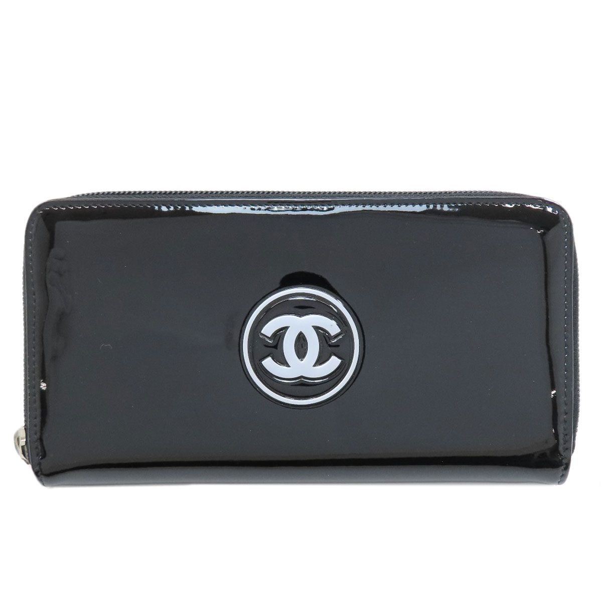 Chanel CC Logo Silver Wallet Patent
