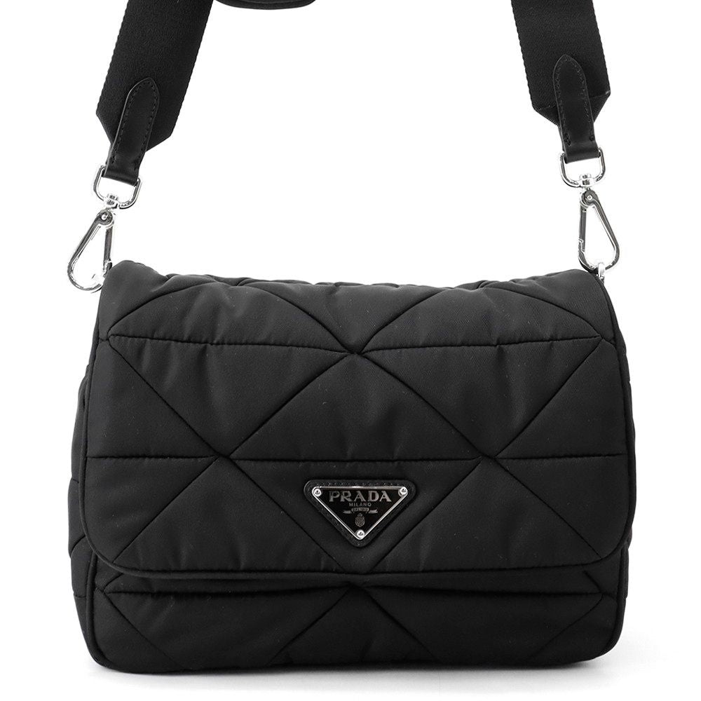 Prada Shoulder Bag Padded Triangle Logo Nylon Black