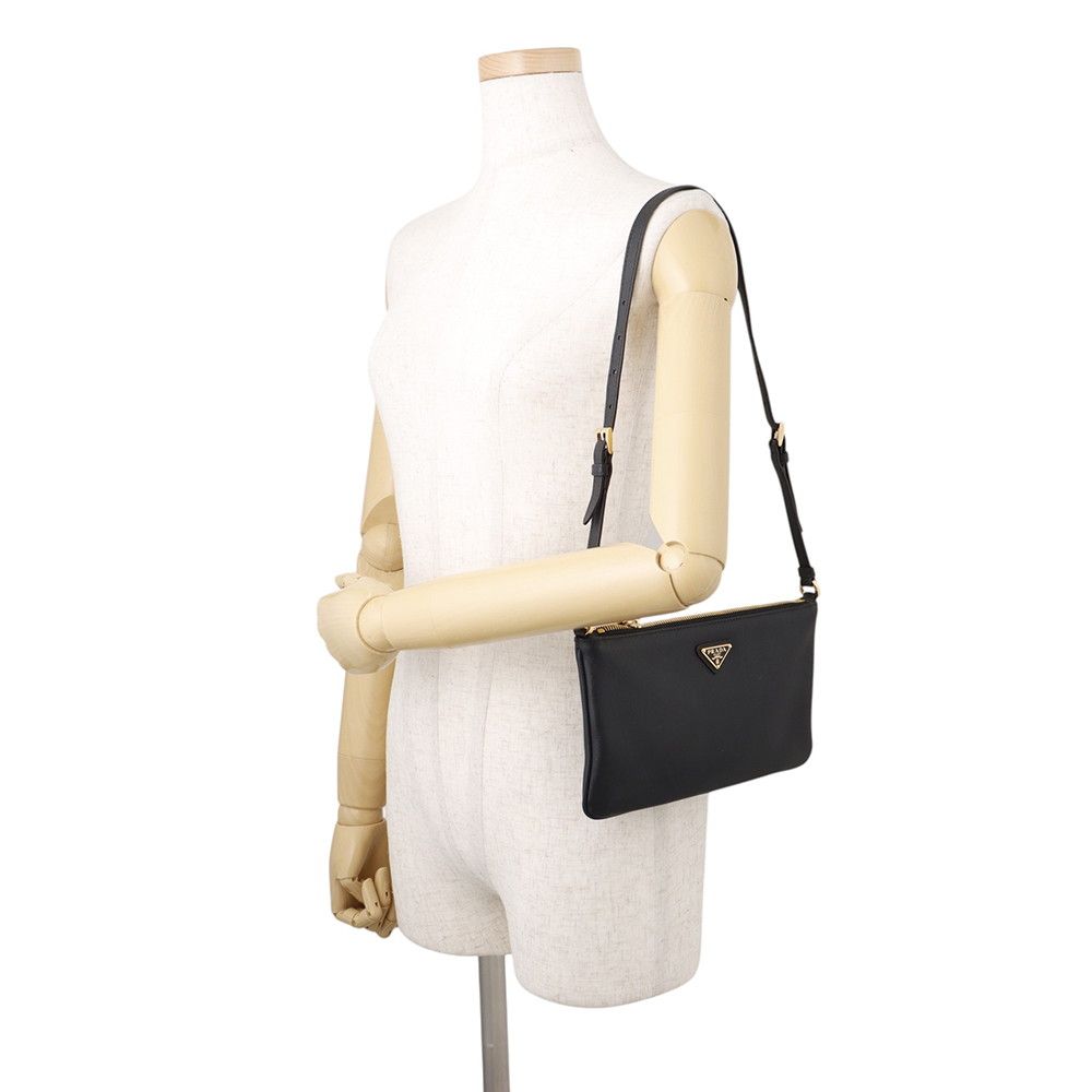 Prada Shoulder Bag Triangle Logo Leather Black — view 4