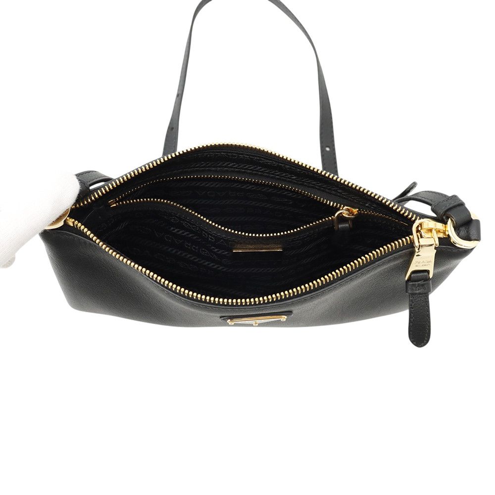 Prada Shoulder Bag Triangle Logo Leather Black — view 5