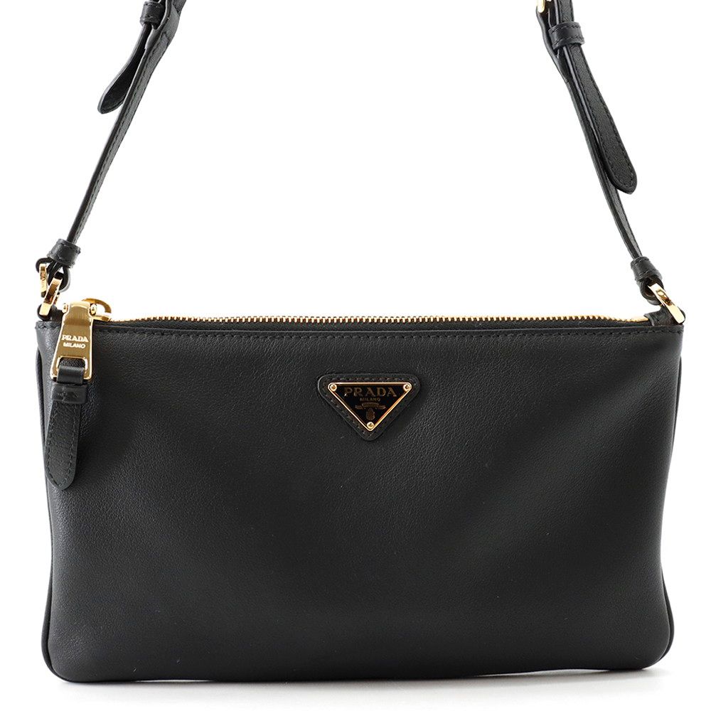 Prada Shoulder Bag Triangle Logo Leather Black