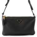 Prada Shoulder Bag Triangle Logo Leather Black