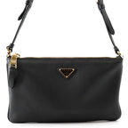 Prada Shoulder Bag Triangle Logo Leather Black