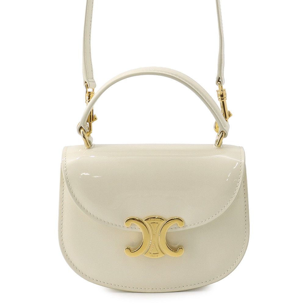Celine Mini Besace Clair Patent 2-Way Shoulder Bag White
