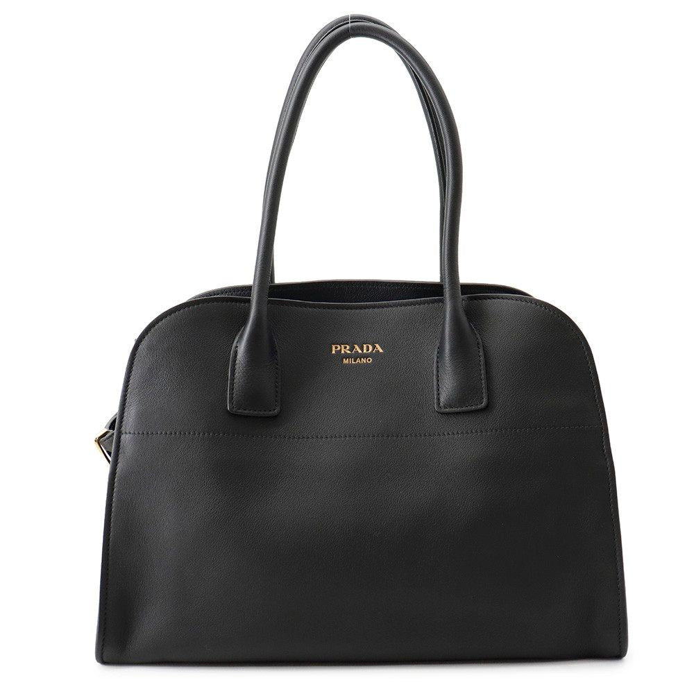 Prada Tote Logo Leather Black
