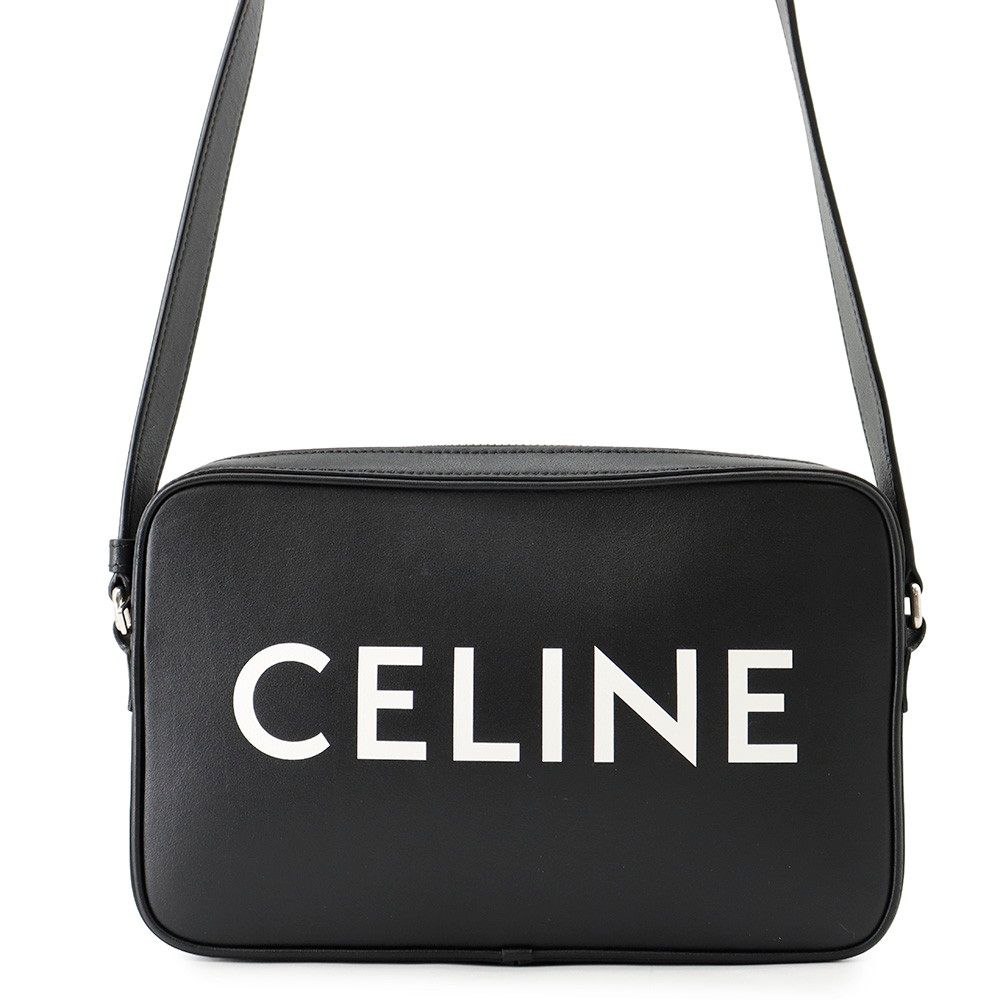 Celine Shoulder Bag Logo Leather Black