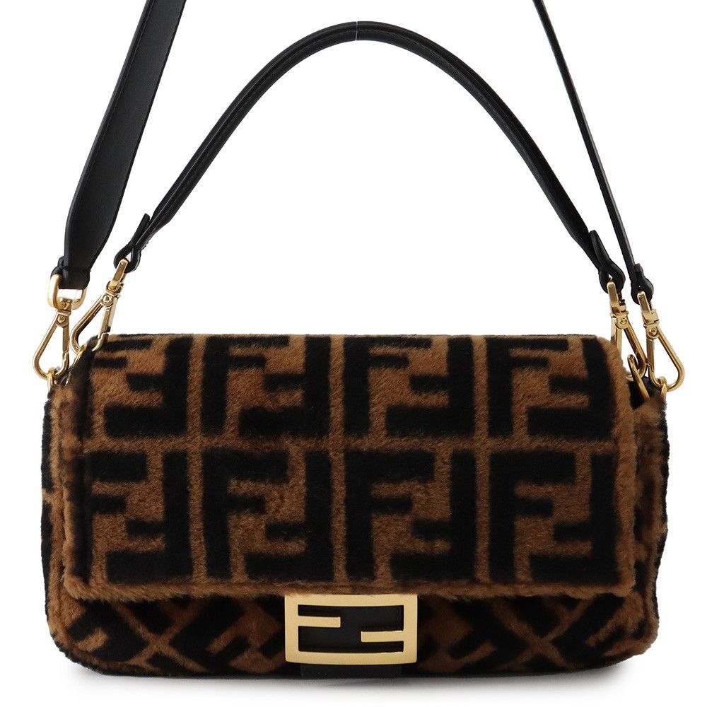 Fendi Handbag Zucca Pattern Bucket Fur Leather