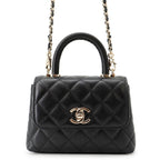 Chanel Quilted Coco Handle Mini Caviar Leather 2-Way Shoulder Bag Black